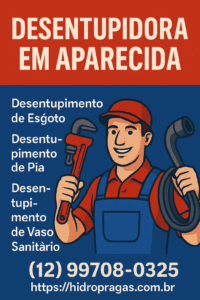Leia mais sobre o artigo Desentupidora em Aparecida 24h – Especialistas em Desentupimento com Atendimento em Toda Aparecida. Entre em Contato Agora Mesmo! (12) 99708-0325.