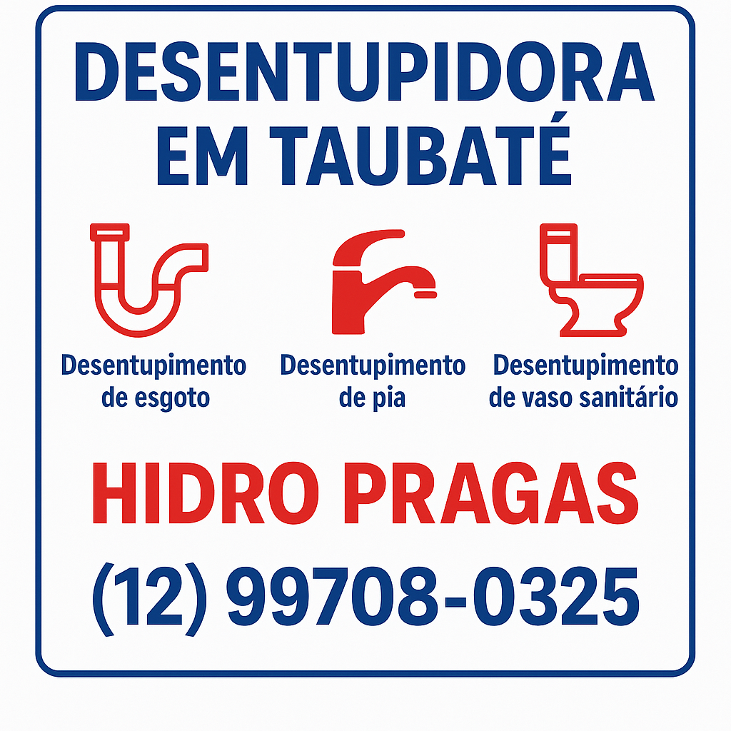 No momento, você está visualizando Desentupidora em Taubaté 24hs – Quer saber quanto custa o desentupimento em sua residência ou empresa? Faça um orçamento rápido e sem compromisso com a Hidro Pragas Desentupidora em Taubaté. Ligue agora mesmo! (12) 99708-0325